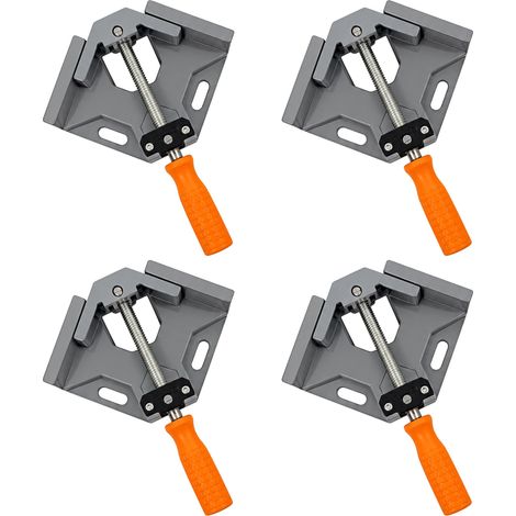 Relaxdays Serre-angle, lot de 4, 90°, jusqu'à 50 mm, mâchoire pivotante, bois, soudage, serre-joint d'angle, gris/orange (1/5)