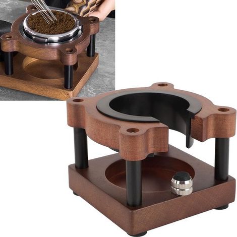Portafiltro da caffè espresso in legno con base antigrippaggio, tenuta stabile per portafiltri da 51 a 58 mm, preparazione del caffè semplice ed efficiente (1/4)