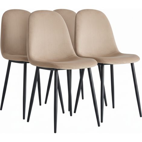 Lot de 4 chaises scandinaves velours taupe pieds métal noir 43,5x40x87cm (1/5)