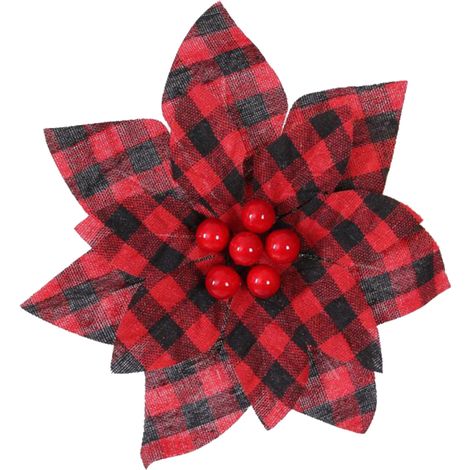Künstliche Weihnachtssternblumen, rot-schwarz kariert, Baumschmuck, Girlande, Hochzeit, Winterparty, 16,8 cm (1/5)