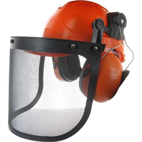 Cuffia per lavori di taglio, comprensiva di casco (EN397), anti-rumore 30 dB (EN352-3) e visiera con rete (EN1731 S) con protezione