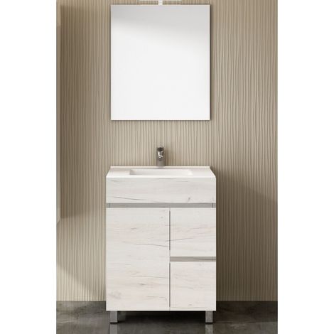 Conjunto de Baño Isquia 2 cajones y dos puertas - 7 colores distintos -15 medidas - incluye mueble, lavabo y espejo - Blanco nórdico 60 x 45 cm (1/3)