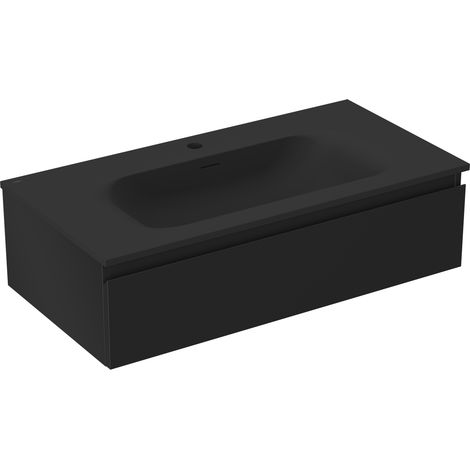 Mexen Orio Badezimmerunterschrank 90 cm mit Waschbecken Vela, 1 Schublade, schwarz matt - 91A10-09023-1-BF71-W23M71