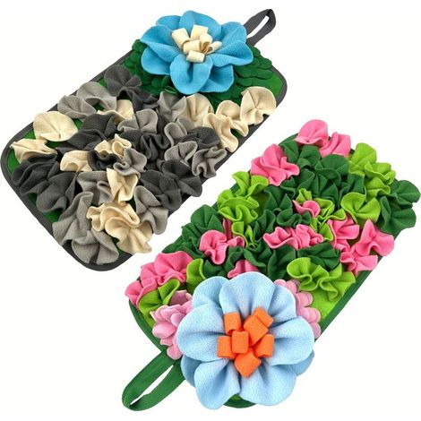 Lot de 2 tapis de fouille pour animaux design fleur, jouet interactif pour chiens chats lapins et hamsters,Vert et gris (1/5)