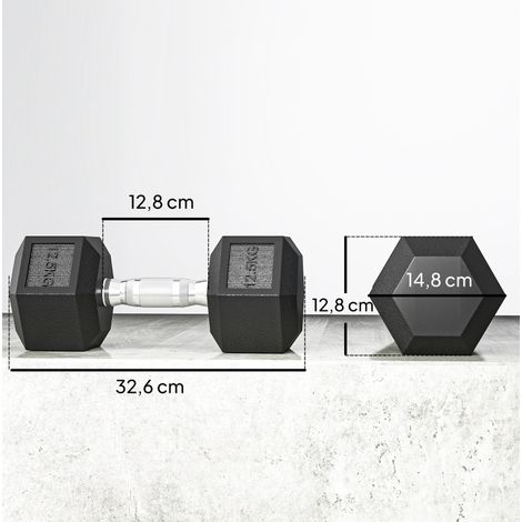 Mancuernas hexagonales de hierro fundido, lote de 2 x 12,5 kg, agarre moleteado, negras DESVIAE (1/5)
