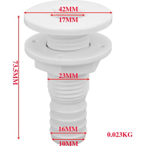 Marine white plastic drain outlet, ABS bilge outlet, marine and yacht accessories - 5/8 inch (16mm) - plastic (1/4)