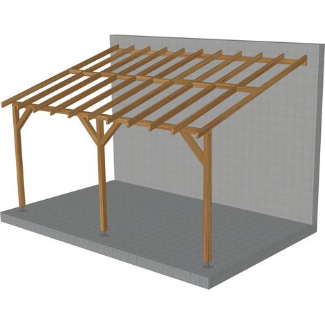 Toit de terrasse 5x3 – Pente 30% – Bois massif traité CL3 marron – Conception facile à installer – Supporte couverture légère – Jardinatoire (1/5)