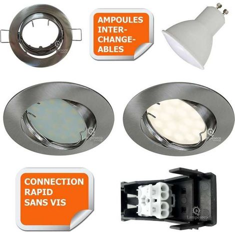 Spot led encastrable orientable alu brossé avec ampoule gu10 230v eq. 50w, blanc chaud (1/5)