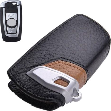 Cover protettiva in vera pelle per chiave, compatibile con BMW Serie 1, 2, 3, 4, 5, 6, 7, X3, X4, 320I, 116I, 118I, 328I, 530I e accessori per telecomando (giallo). (1/2)