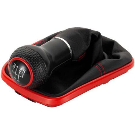A253-4 Soufflet Levier de Vitesse Pommeau de Vitesse 12mm compatible avec VW Golf 4 IV Boite 5 avec Cadre Plug & Play Pièce de rechange pour 1J071113 Noir Rouge (1/4)