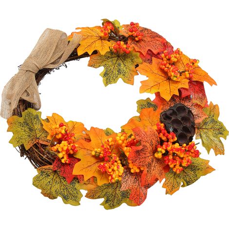 Guirlande d'automne artificielle pour porte, couronne de feuilles d'érable, décoration de fête pour la maison (1/5)