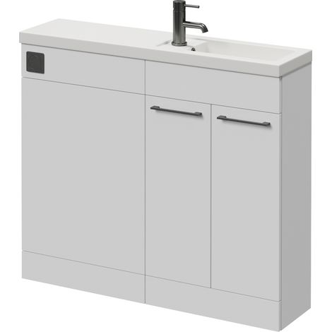 Napoli 250 Gloss White 1000mm 2 Door Vanity Unit Toilet Suite with Square Silvo Basin - 1000mm - Gunmetal Grey 160mm HandleWithout Kingston Toilet Pan