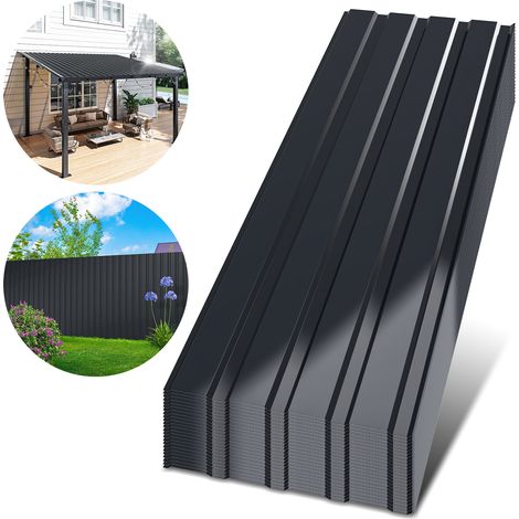 Wolketon Kit de toiture en tôle ondulée, 24 panneaux 129 x 46 cm, tôle profilée, anthracite, pour dépendance et poulailler (1/5)