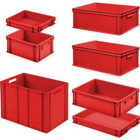 BRB Ensemble de 7 contenants européens en 6 tailles différentes. Tailles/hauteurs, 2x 400x300 / 5x 600x400 mm, rouge