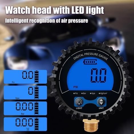 Hochpräzises digitales Reifendruckmessgerät mit hintergrundbeleuchtetem LCD-Display, Kupferdraht-Luftdruckmessgerät (1/4)
