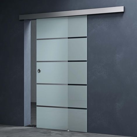 Mai & Mai Glasschiebetür komplettset Amalfi in 5-Milchglas Streifen, Griffart: Muschelgriff, BxH: 102,5x205cm, 15 mm Wandabstand, 8mm ESG-Sicherheitsglas