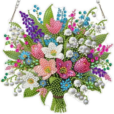 5D Diamond Painting Anhänger Frühlingsblumen, Fensterbilder Set mit Spezialdiamanten