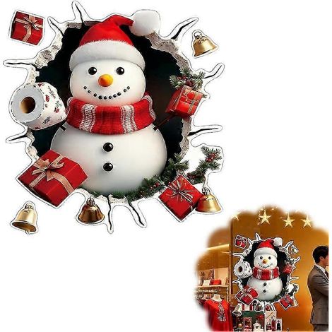 (L) Sticker mural 3D représentant le Père Noël défonçant un mur, sticker mural en vinyle pour les fêtes