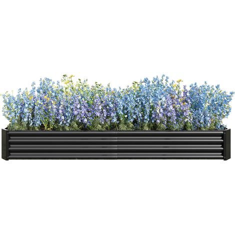 CHICFURN Bac potager surélevé en métal noir 232 x 113,5 x 30 cm, structure stable en acier galvanisé, sans fond, idéal pour légumes, herbes aromatiques et fleurs au jardin (1/5)