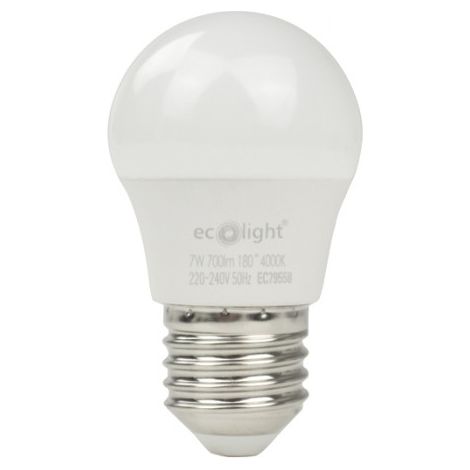 Ampoule LED globe E27 7W 4000K 630lm anti-scintillement Ecolight (1/5)