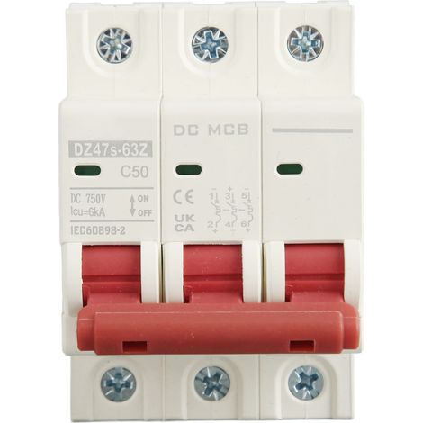 Disjoncteur DC 3 pôles 50A 750V pour système solaire photovoltaïque, protection pratique petit disjoncteur courant continu (1/5)