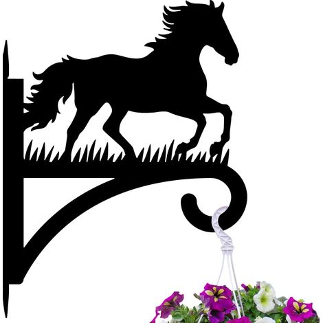 Soporte para plantas con forma de caballo, gancho para exteriores, base de metal, apto para colgar plantas. (1/5)