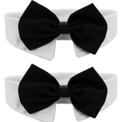 Colliers élégants avec nœud papillon noir et blanc - Taille S - Lot de 2 - Coton doux, réglable, pour occasions spéciales (1/5)