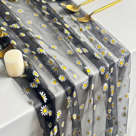 Camino de mesa, Talla M, 75 x 300 cm, Mantelería, Malla transparente y tul, fiestas y cumpleaños, Decoración de mesa de malla transparente (1/5)