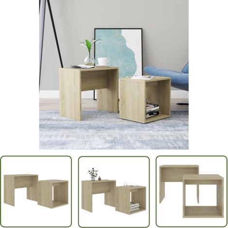 The Living Store Couchtisch-Set Sonoma-Eiche 48 x 30 x 45 cm Holzwerkstoff - Couchtisch - Holztisch - Wohnzimmerschmuck - Sideboard - Platzsparendes Möbelstück (1/5)
