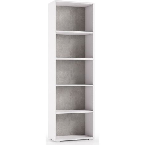 Bücherregal 60x30x195 cm Esche weiß und Beton mit vier Regalen - Croazia
