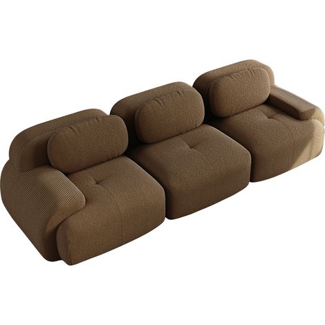 Sofá modular de 3 plazas en pana marrón sin montaje con base antideslizante HOMVRA (1/5)