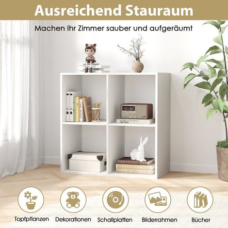 Bücherregal mit 4 Fächern Würfelregal Standregal offenes Regal modern Weiß