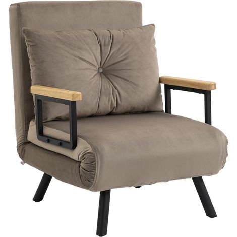 Sillon cama con funcion de cama 63 x 73 x 81 cm con respaldo ajustable en cinco posiciones ahorra espacio robusto aspecto aterciopelado marron claro (1/5)