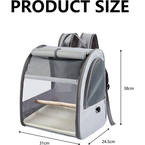 Zaino per il trasporto degli uccelli con trespolo su supporto e vassoio, borsa per il trasporto dei pappagalli, gabbia portatile da viaggio per pappagalli, escursionismo, campeggio (1/4)