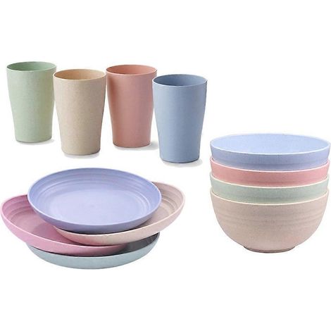 Unzerbrechliches Set aus Müslischalen, Obstschalen, Suppenschalen, Reisschüsseln, Tellern und Bechern, spülmaschinen- und mikrowellengeeignet