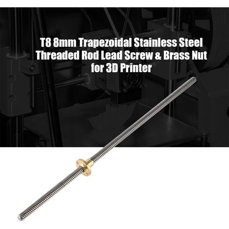 Tige trapézoïdale T8 en acier inoxydable 8mm avec écrou laiton pour imprimante 3D, longueur 330mm