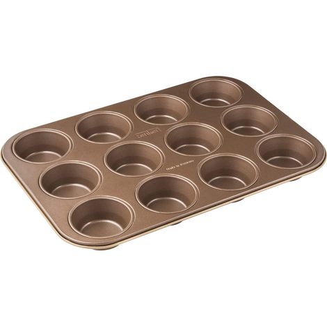 Zenker teglia per Muffin/Cupcake Linea Mojave Gold Dorata 12 Impronte ø 7 cm. con Rivestimento Antiaderente con Particelle minerali di Rinforzo - Dimensioni: 38,5x26,5x3 cm (1/5)