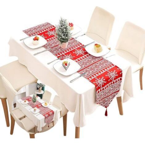 Pr Red Christmas Tartan Cotton Table Runner, Decorative Tablecloth for Home, Washable Tassel Table Runner for Family Dinners, Party Decor (1/5)