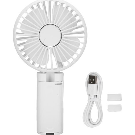 Tragbarer Ventilator mit Schirmclip, USB-aufladbar, für Zuhause, Outdoor und Büro. 3 Geschwindigkeitsstufen. Weiß.
