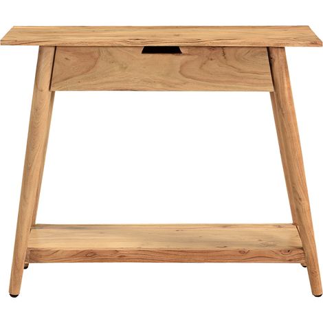 Console naturelle avec tiroir en bois massif L90 cm FRANKLIN (1/5)