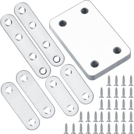Lot de 14 Plaques de Réparation en Acier Inoxydable + 44 Vis - Pour Renfort Meubles, Armoire, Table (1/5)