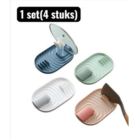 Set (4-teilig) – Küchenutensilienhalter – 3-in-1-Küchenregal – Stehender Halter für Topfdeckel, Pfannenwender und Essstäbchen – Verschiedene Farben (1/5)