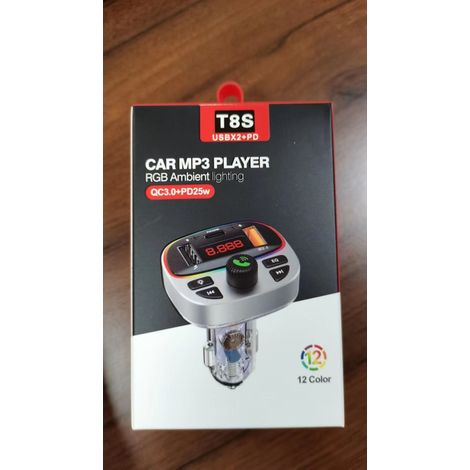 Transparenter T8S Auto-Bluetooth-MP3-Player, Zigarettenanzünder, LED-Dekorationsleuchten, PD-Schnelllade-Autoladegerät – Schwarz (1/3)