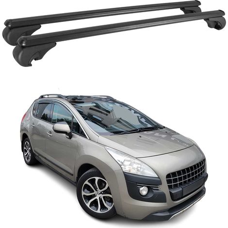 OMAC Barres de toit en aluminium pour Peugeot 3008 I 2008-2016 – TÜV / DIN 75302:2019 – Antivol inclus – Charge max 75 kg – 2 barres Noir (1/4)