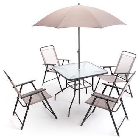 Set da Giardino in Ferro e Textilene con Tavolo Ombrellone e 4 Sedie Pieghevoli Taddei Savona