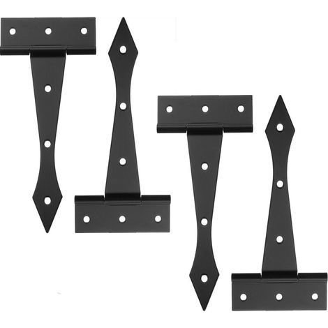 Lot de 2 charnières de porte en T de 10,2 cm, charnières de porte d'abri de jardin, charnières de porte durables pour clôtures en bois, portes de cour, portes de grange, boîte en bois, noir mat (1/5)