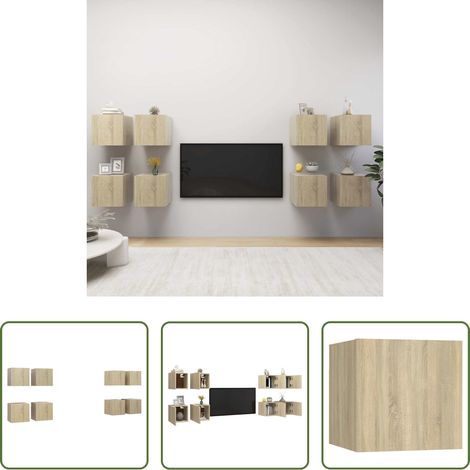 Wandhalterung - TV-Wandschränke 8 Stk. Sonoma-Eiche 30,5x30x30 cm (1/5)