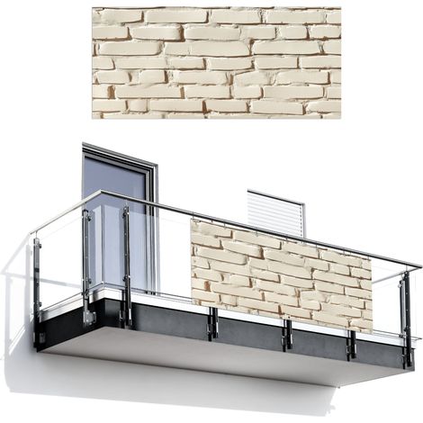 Balcony Privacy Banner Bricks - Wall - Light - White 200x90 cm (1/4)
