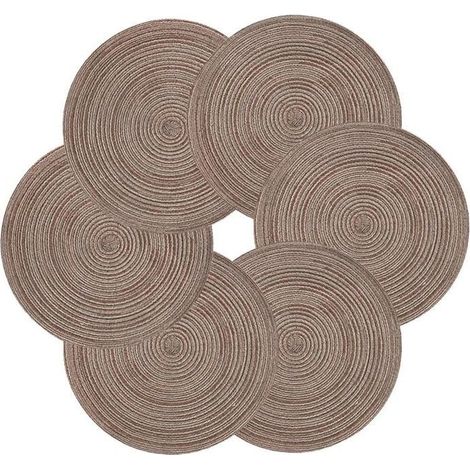Seis juegos de manteles redondos color café, adecuados para camping y comidas, estilo europeo, manteles redondos de tela tejida (38 cm). (1/3)