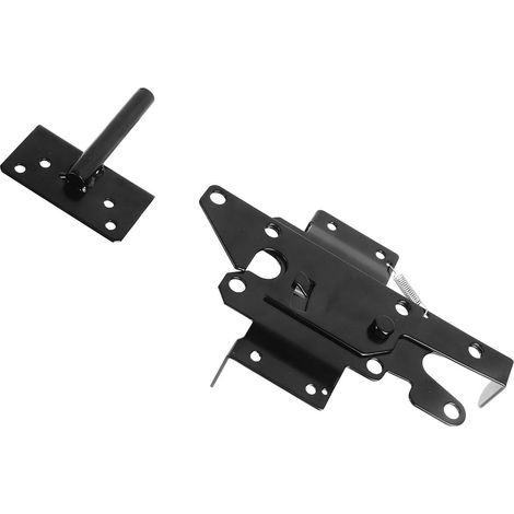 Self-locking gate latch, stainless steel lever-operated fence gate latch with screws, black door lock, quick closing, easy installation, for outdoor fencing. (1/4)